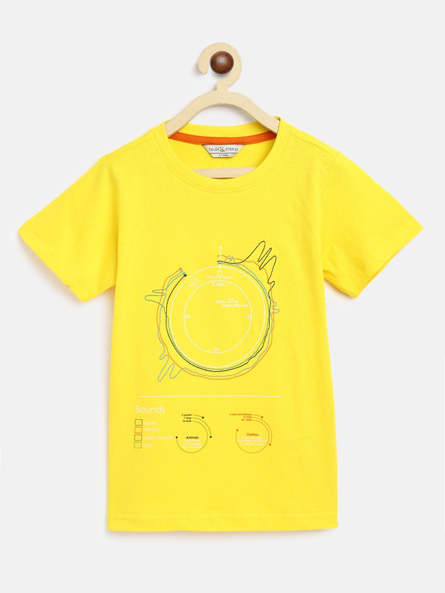 boys yellow cotton printed t-shirt