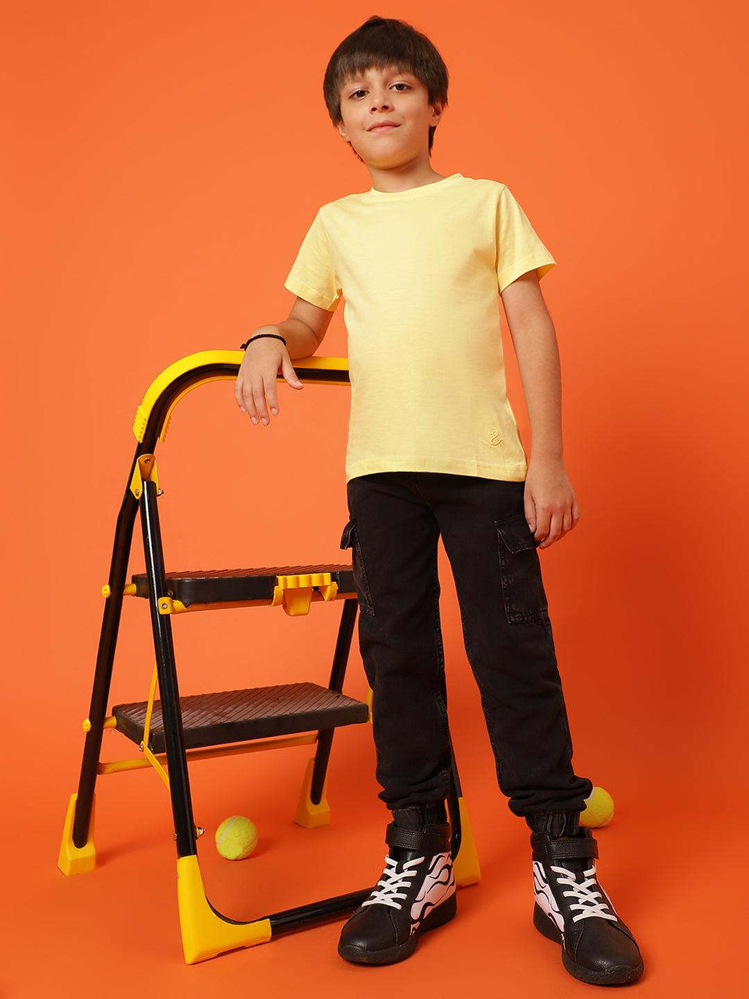 boys yellow cotton regular solid t-shirt