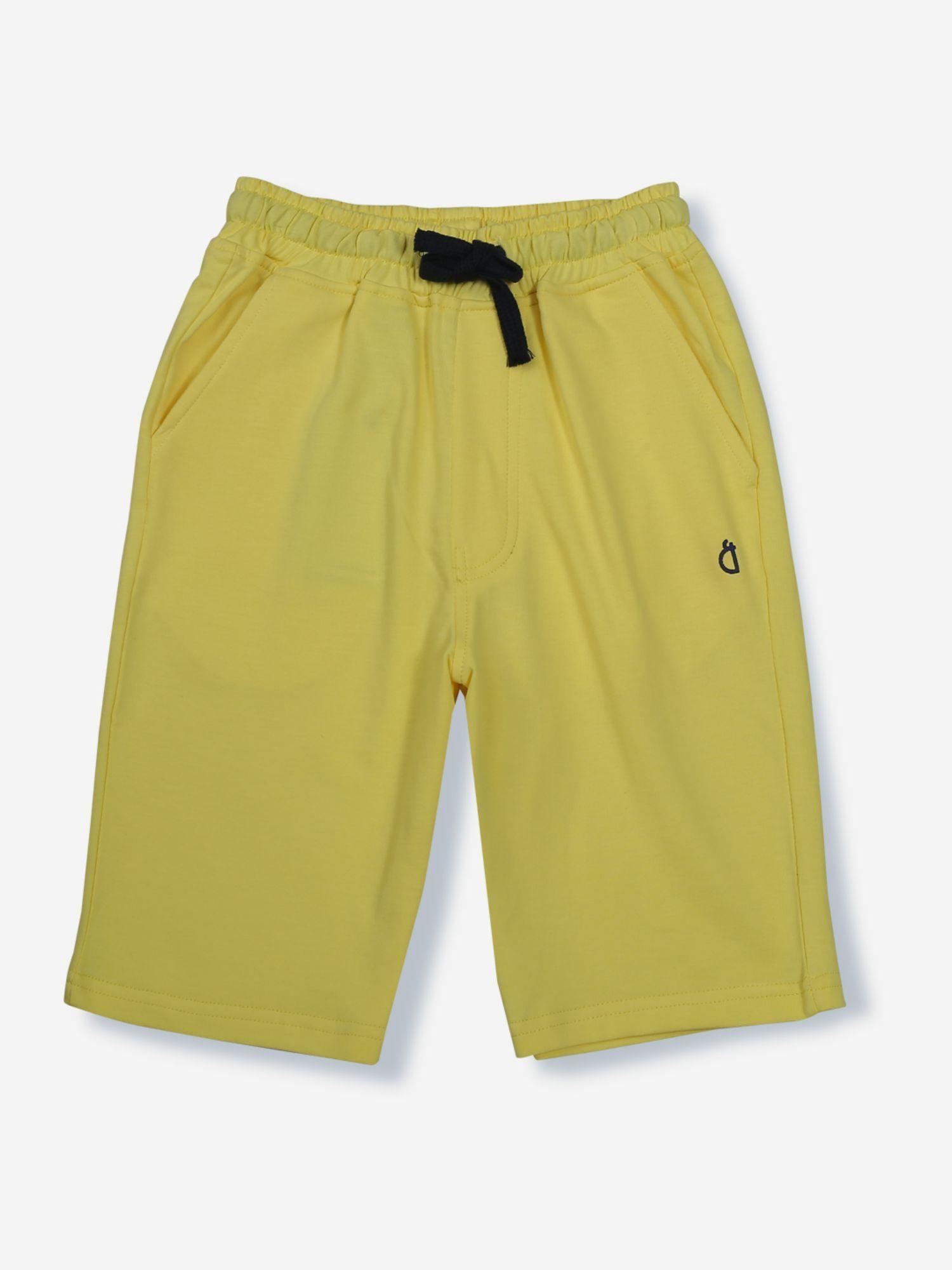 boys yellow cotton solid bermuda