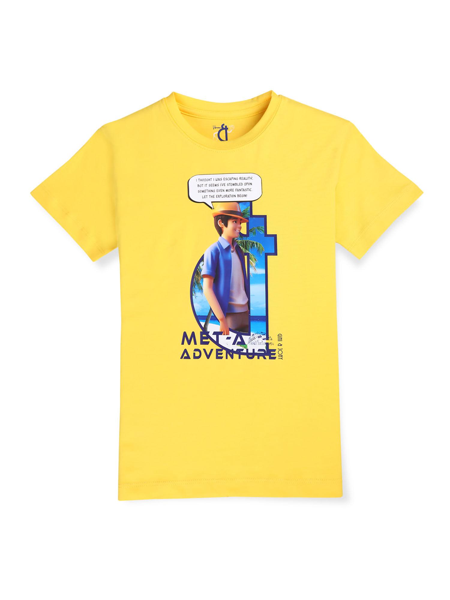 boys yellow digital print cotton t-shirt half sleeves