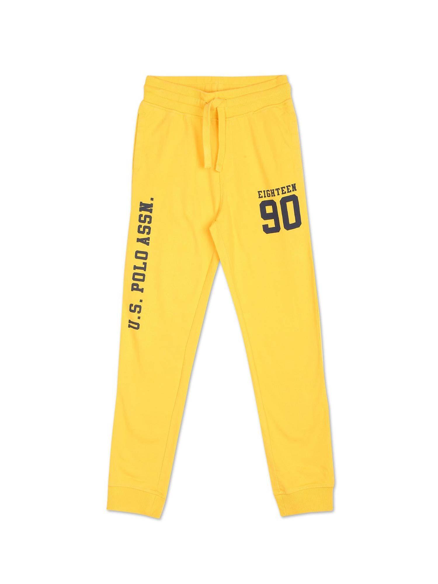 boys yellow drawstring waist brand print joggers