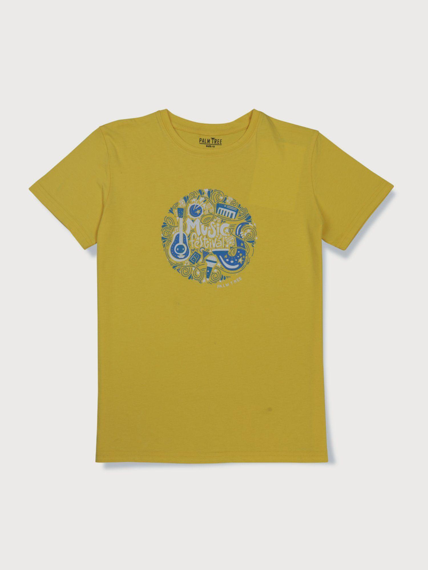 boys yellow knitted printed t-shirt