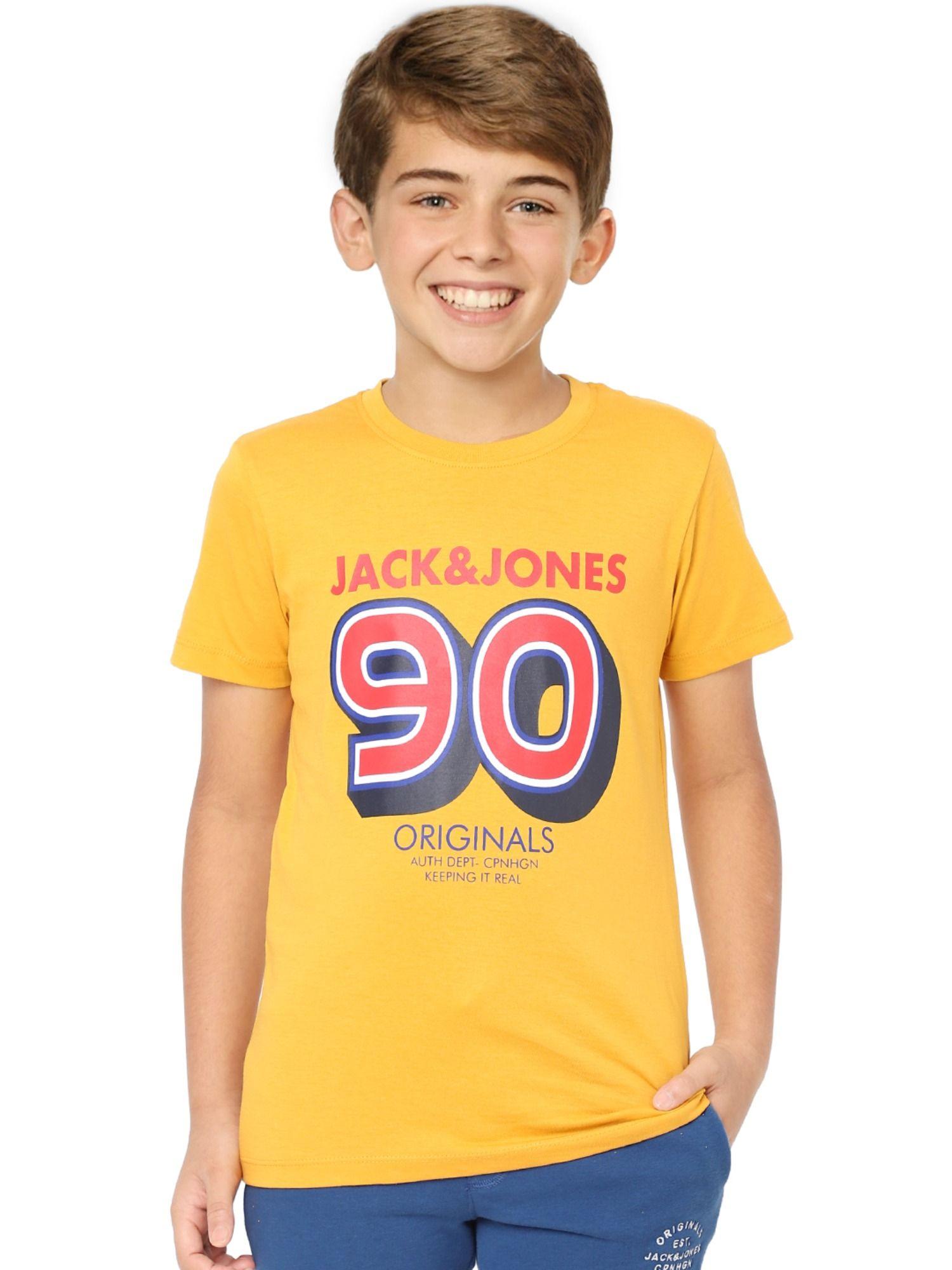 boys yellow logo print crew neck t-shirt