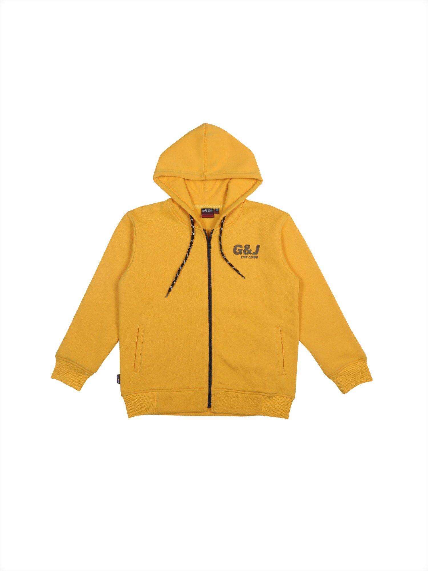 boys yellow printed hoodie full sleeves