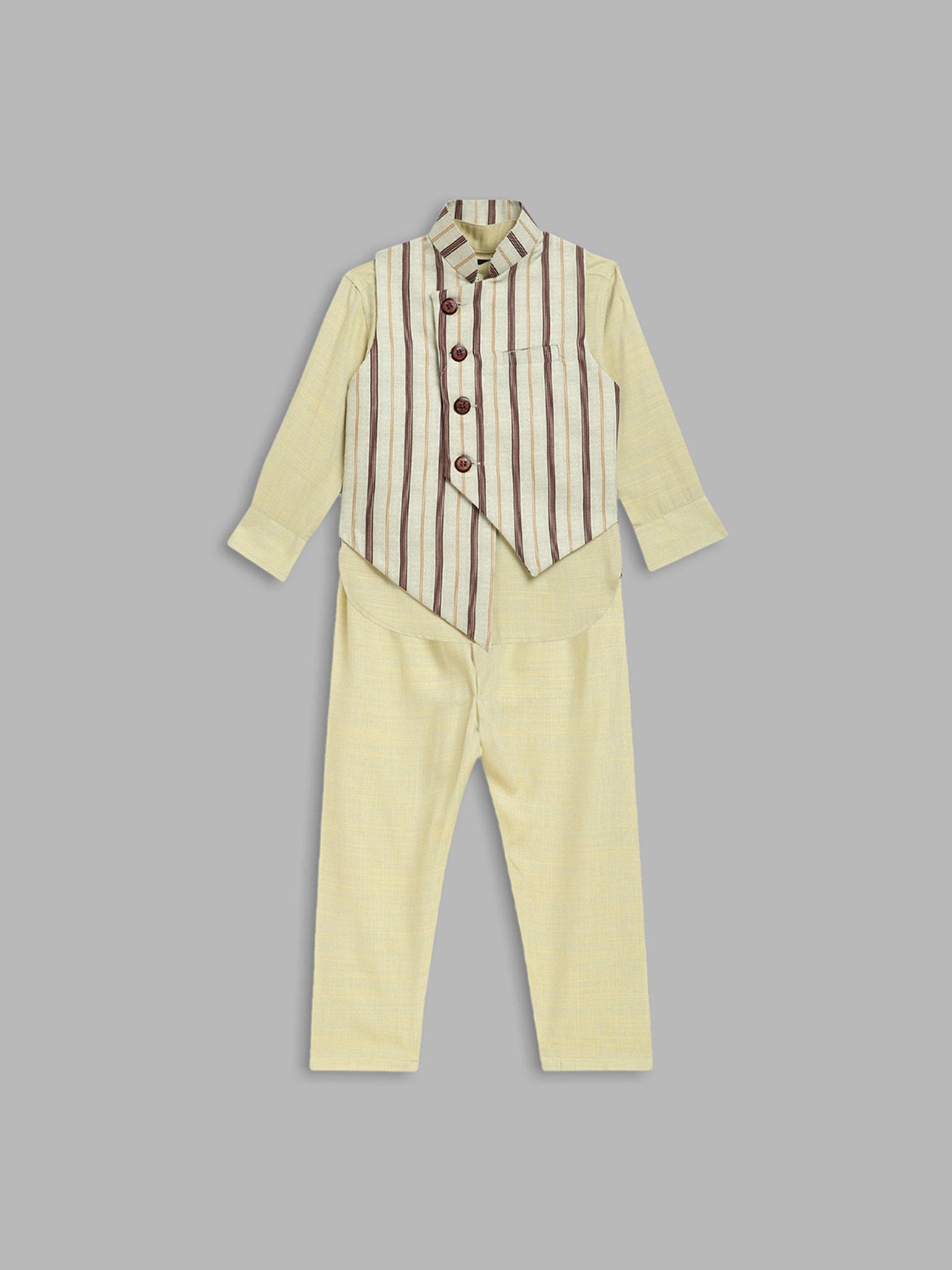 boys yellow printed kurta and pyjama bandi (set of 3)