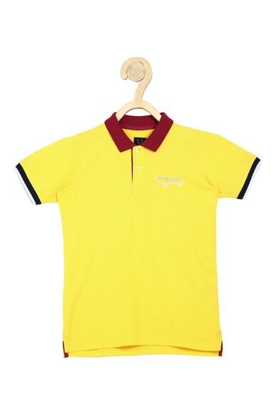 boys yellow regular fit graphic print polo neck t-shirt