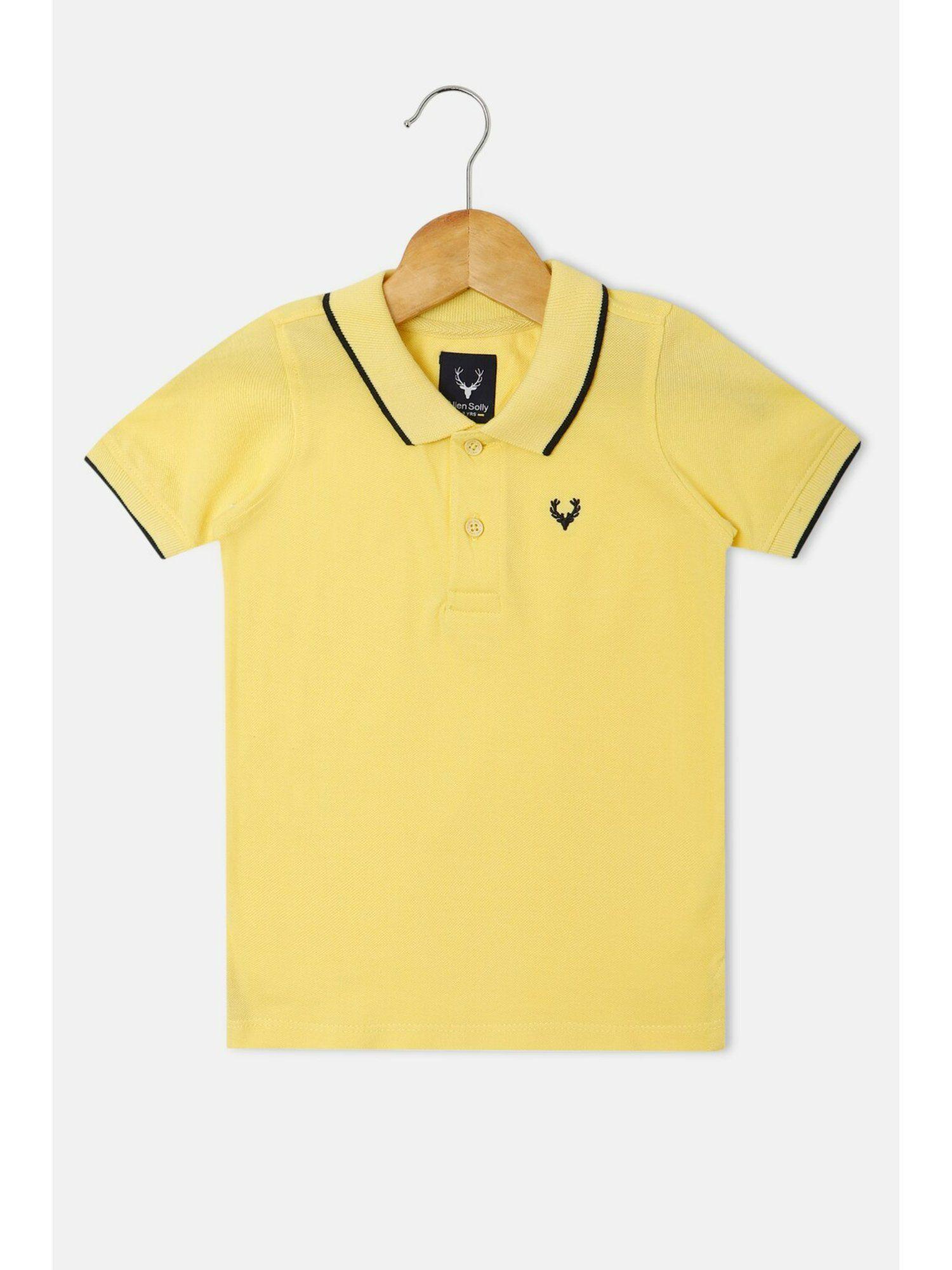 boys yellow regular fit solid collar neck polo t-shirt