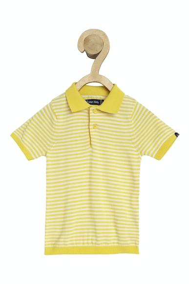 boys yellow regular fit stripe polo neck t-shirt