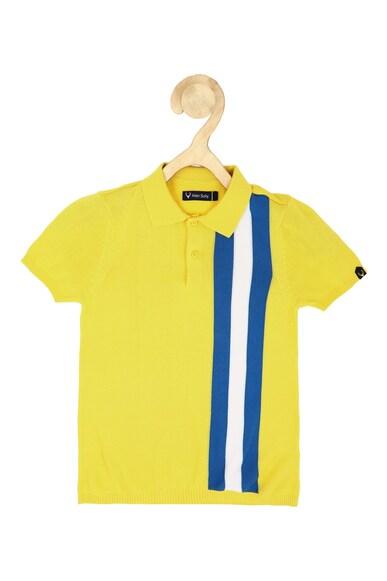 boys yellow regular fit stripe polo neck t-shirt