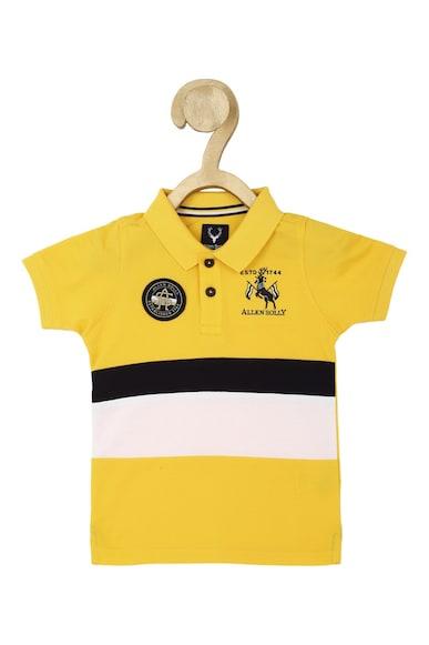boys yellow regular fit stripe polo neck t-shirt