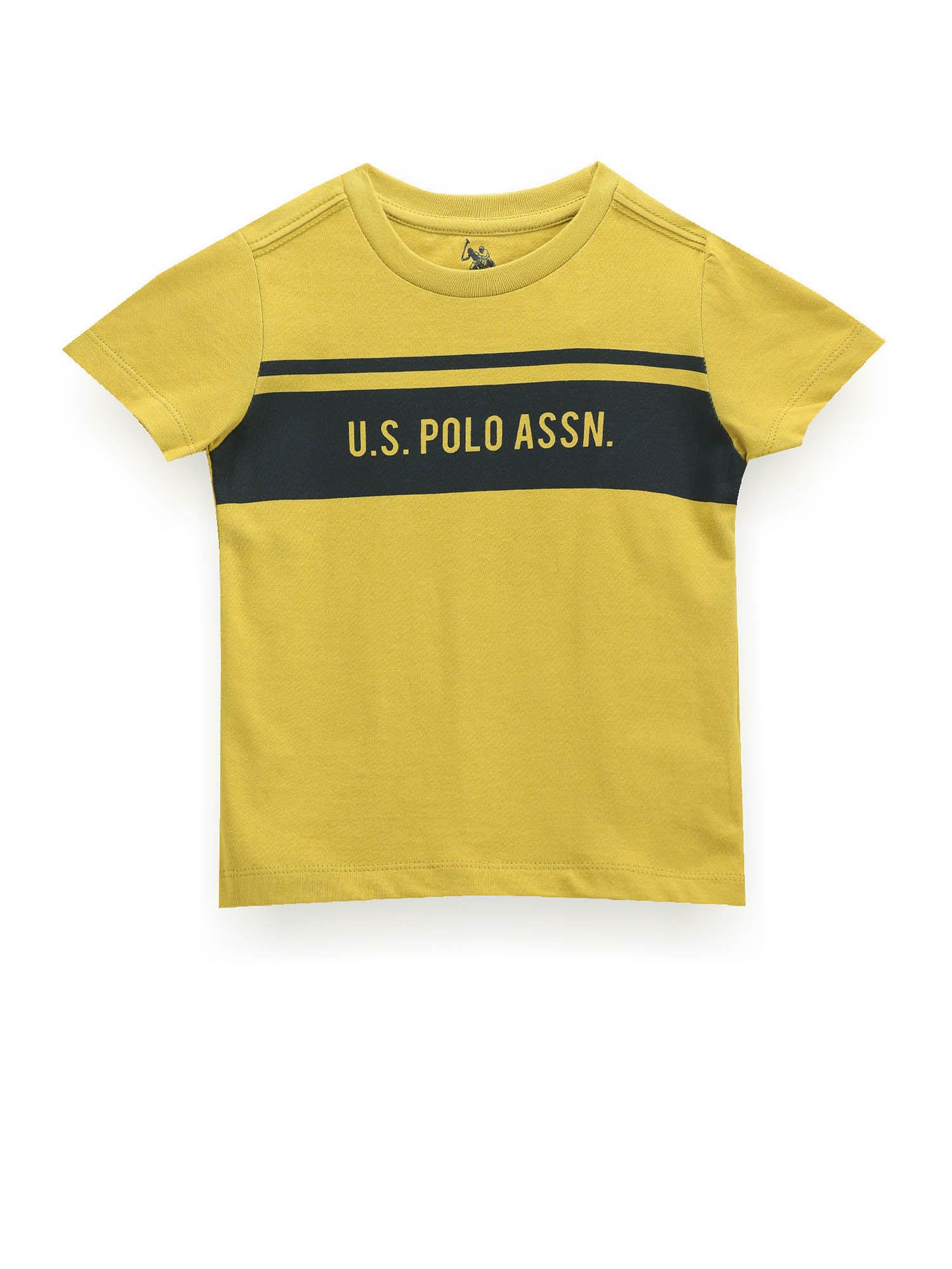 boys yellow round neck brand print t-shirt