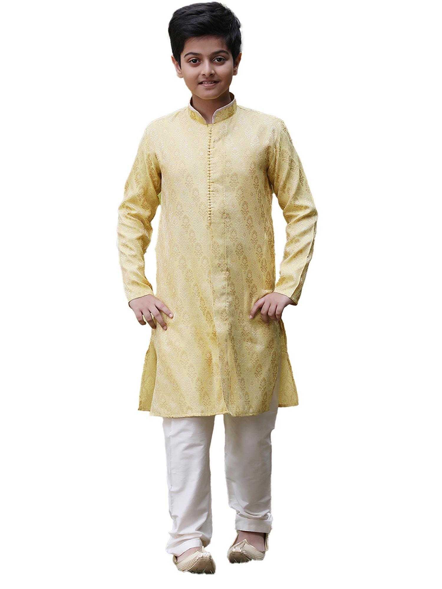 boys yellow silk traditional kurta pajama (set of 2)