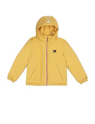 boys yellow water repellent essential solid hooded puffer jacket