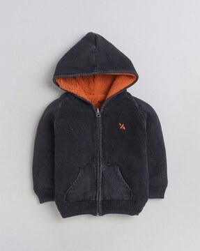 boys zip-front regular fit hoodie with split kangaroo pockets
