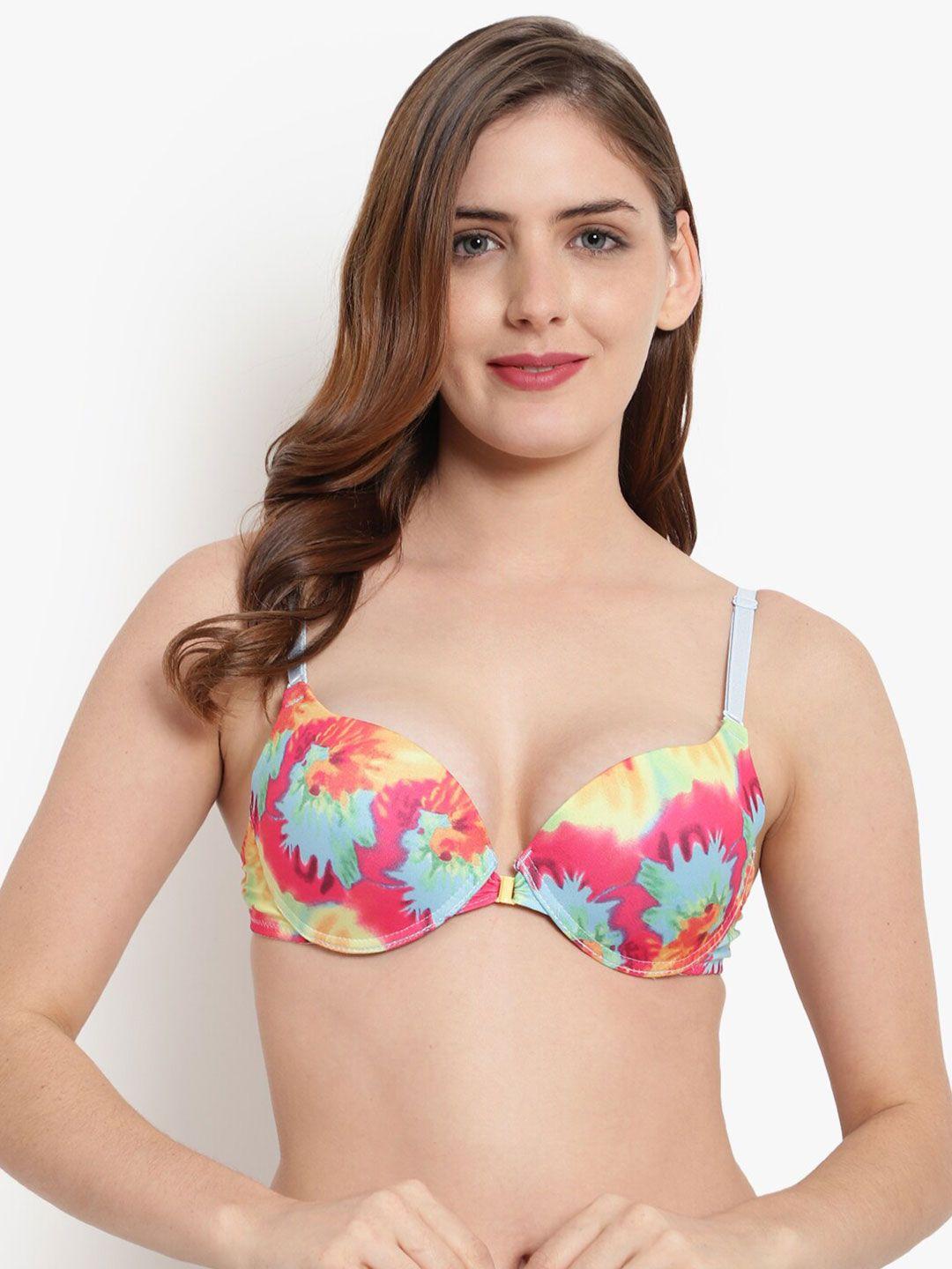 brachy beige & pink floral printed underwired heavily padded t-shirt bra