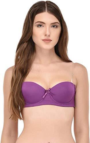 brachy cotton elastane women's strapless, transparent straps push up padded bra bca_dcpslw0301_32b_purple