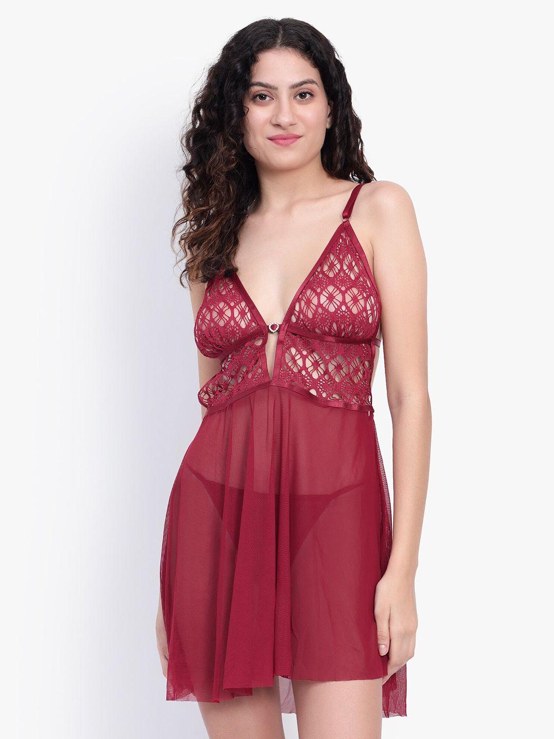 brachy maroon net baby doll