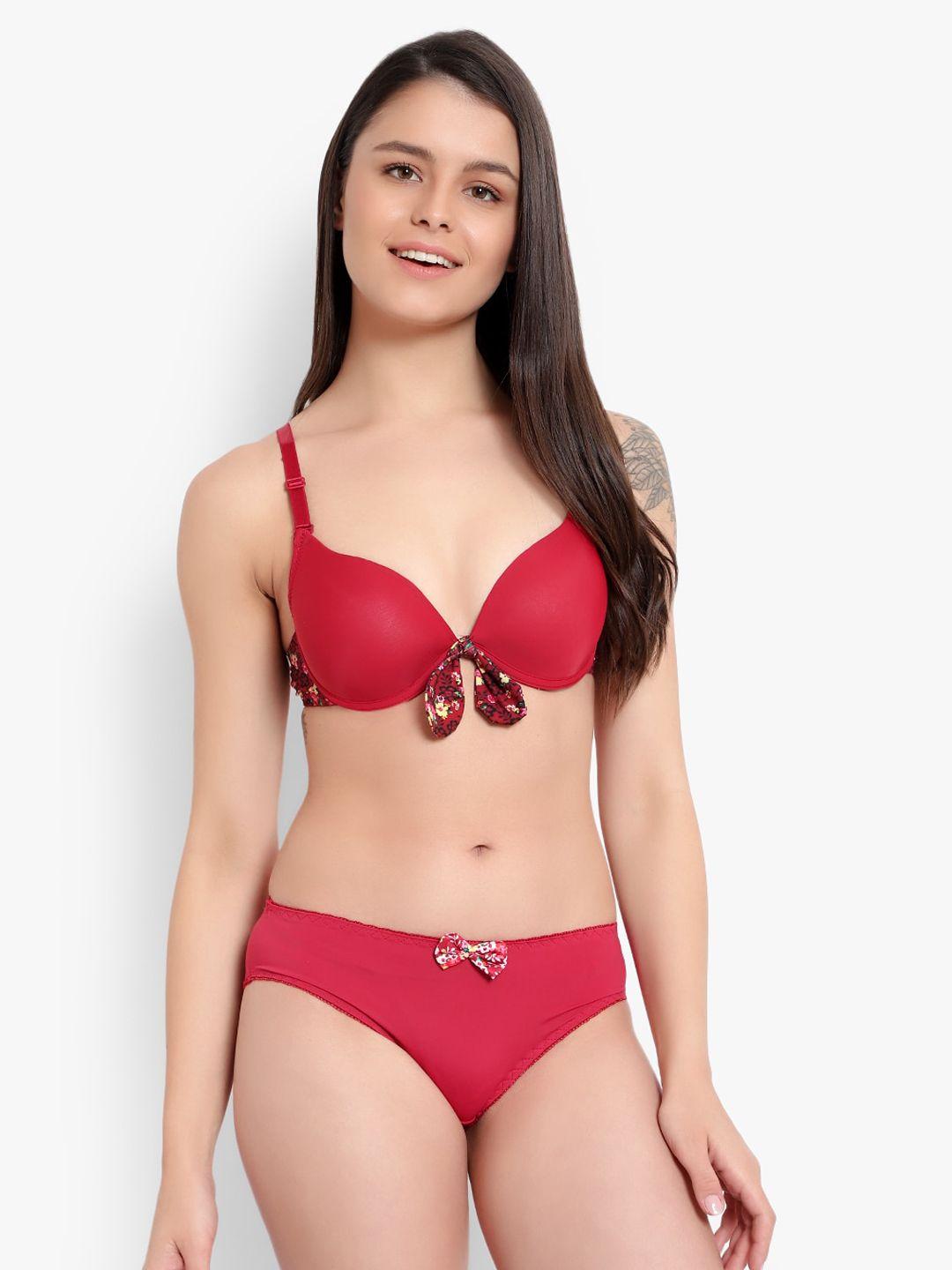 brachy maroon solid flower design under-wired padded lingerie set bca_bpset1025a-32a