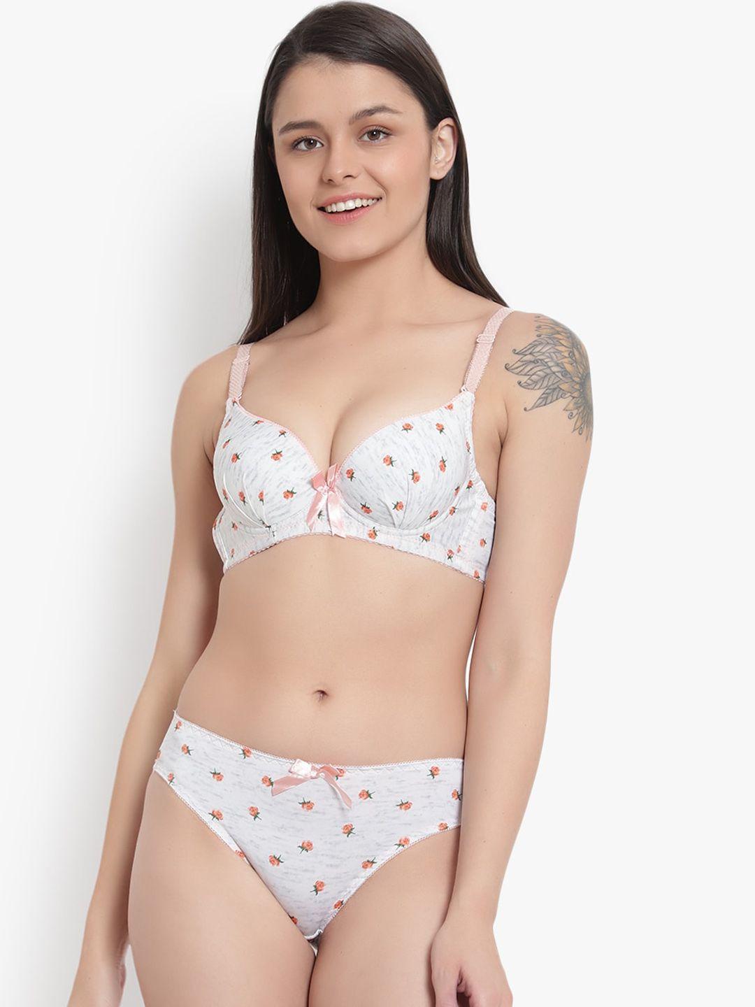 brachy orange & white floral printed lingerie set