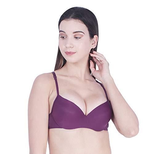 brachy women's t-shirt padded underwired push up bra (glossy wine,34a)