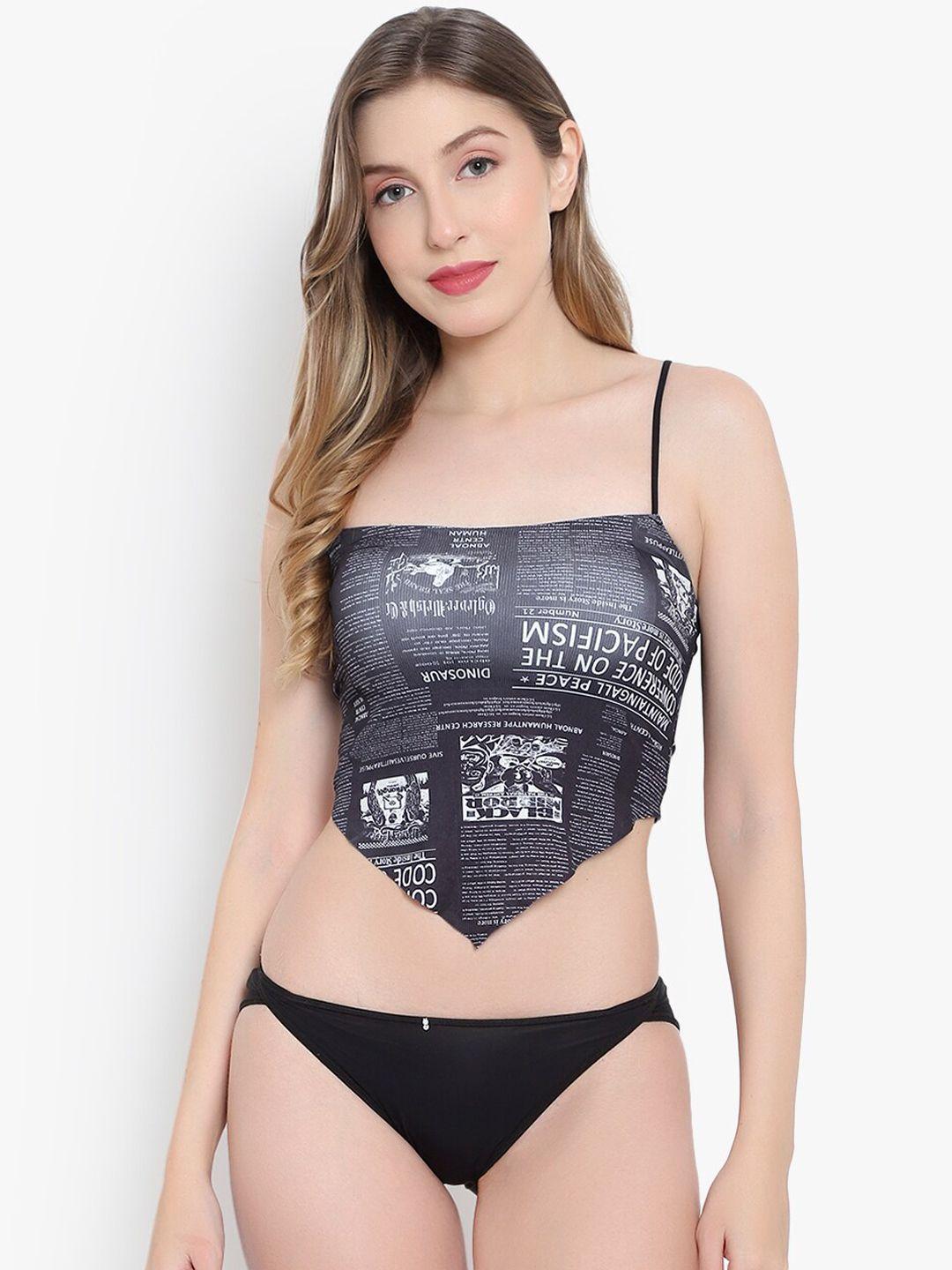 brachy women black & white printed lightly padded lingerie set