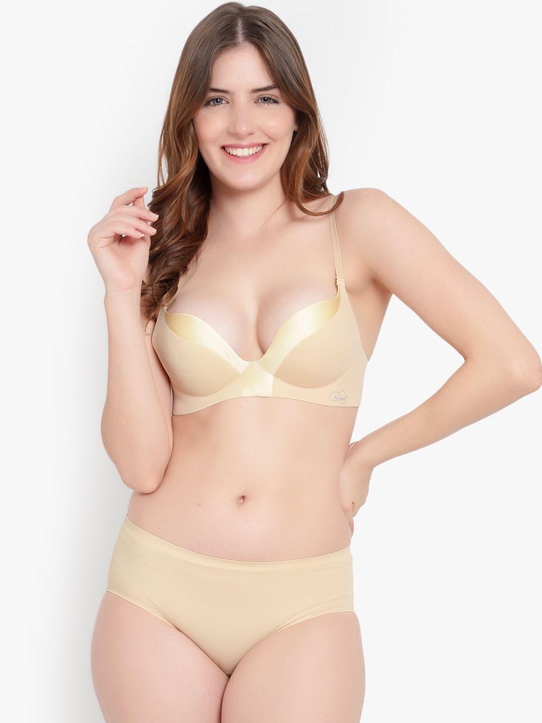 brachy women nude-coloured solid lingerie set bca_glosyloveset3-34b-nude