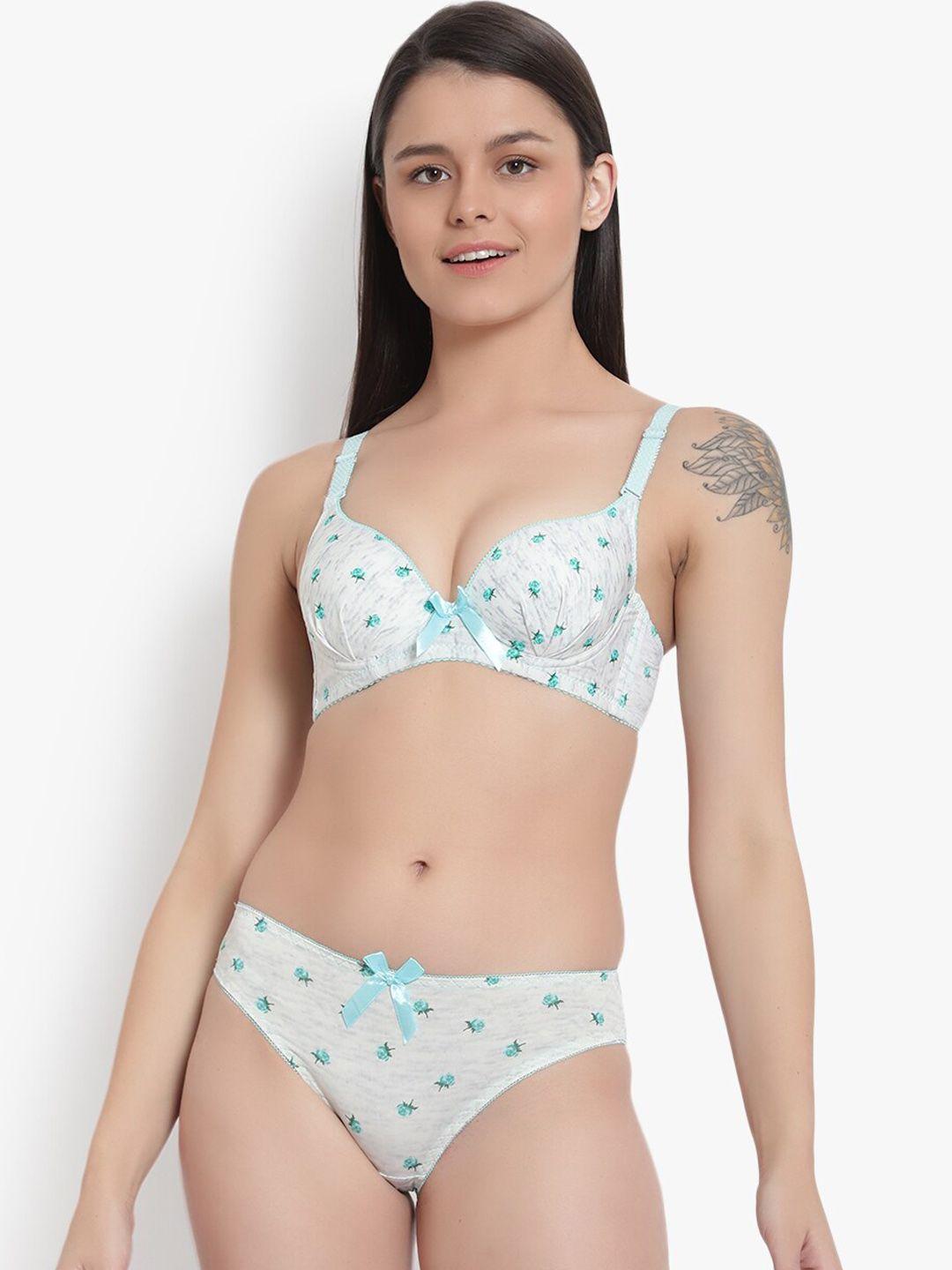 brachy women off-white & green floral printed cotton lingerie set bca_set2112a-30a