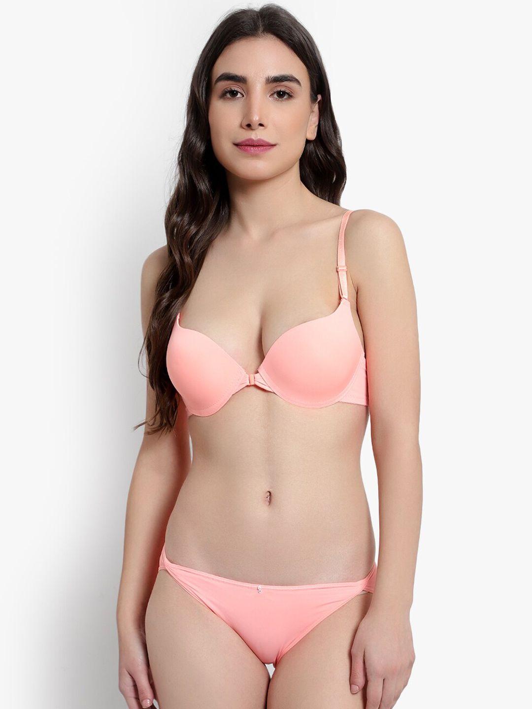 brachy women peach-coloured solid push-up lingerie set bca_setfopnorm-30b
