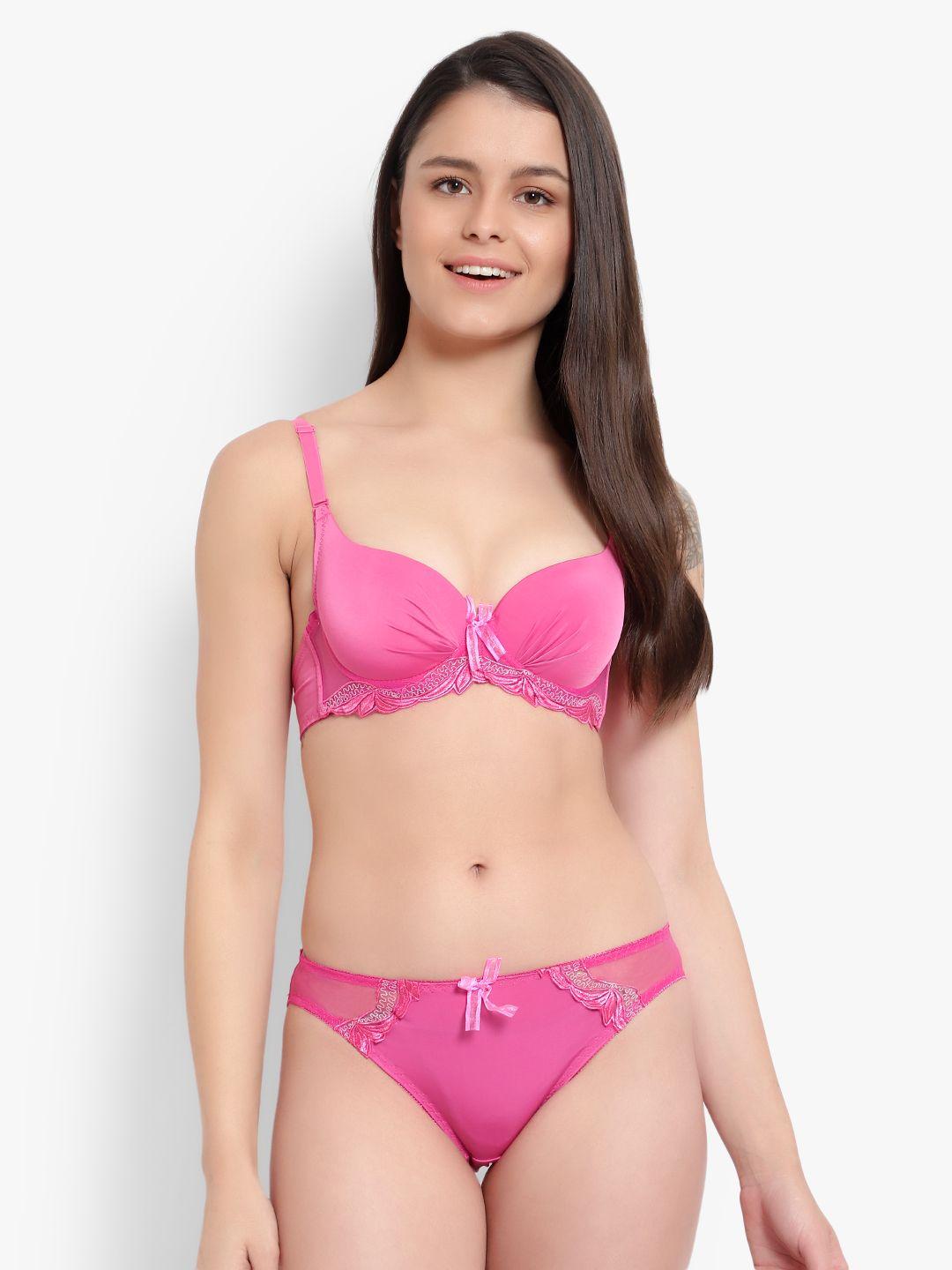 brachy women pink solid lingerie set bca_n180set-34b-pink