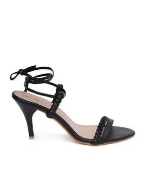 braided cone heeled sandals with tie-up