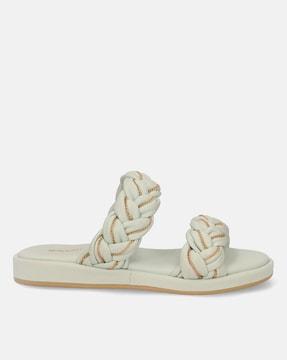 braided dual-strap flat sandals