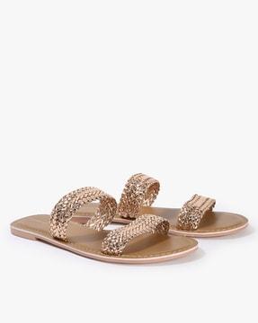 braided dual-strap slip-on flat sandals