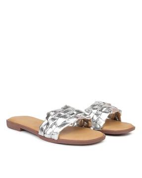 braided open-toe slip-on sandals