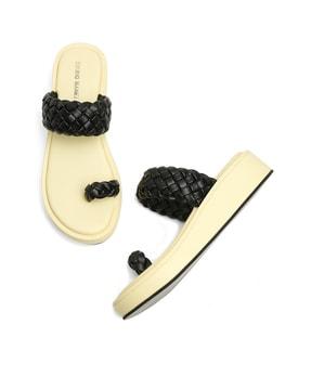 braided pattern slip-on flat sandals