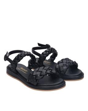 braided slingback flat sandals with buckle fastening