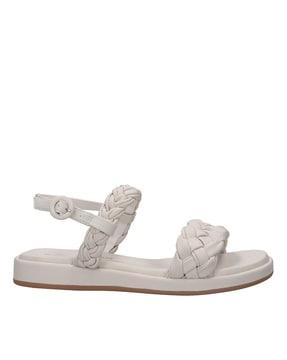 braided slingback flat sandals with buckle fastening