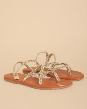 braided strappy flat sandals