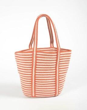 braided striped grocery tote bag