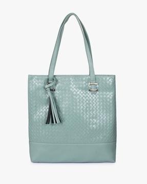 braided tote with tassel accent