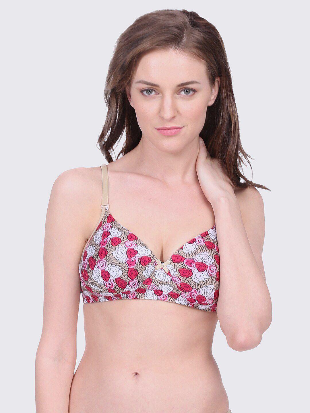 bralux floral printed full coverage lightly padded cotton bra bralux-dno130bra-marron-30b