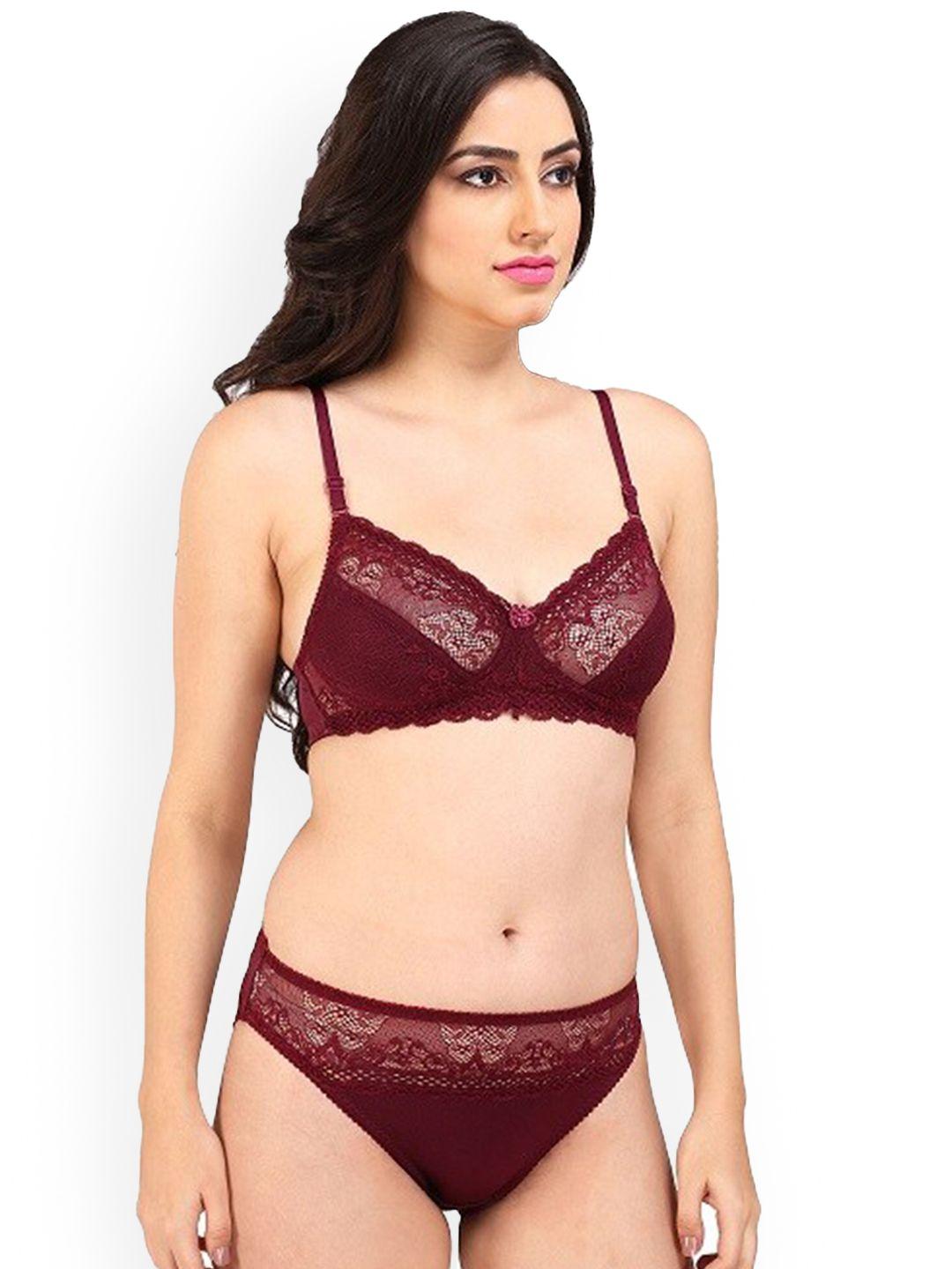 bralux self design full coverage lace lingerie set bralux-lazari-lace-wine-set-32b