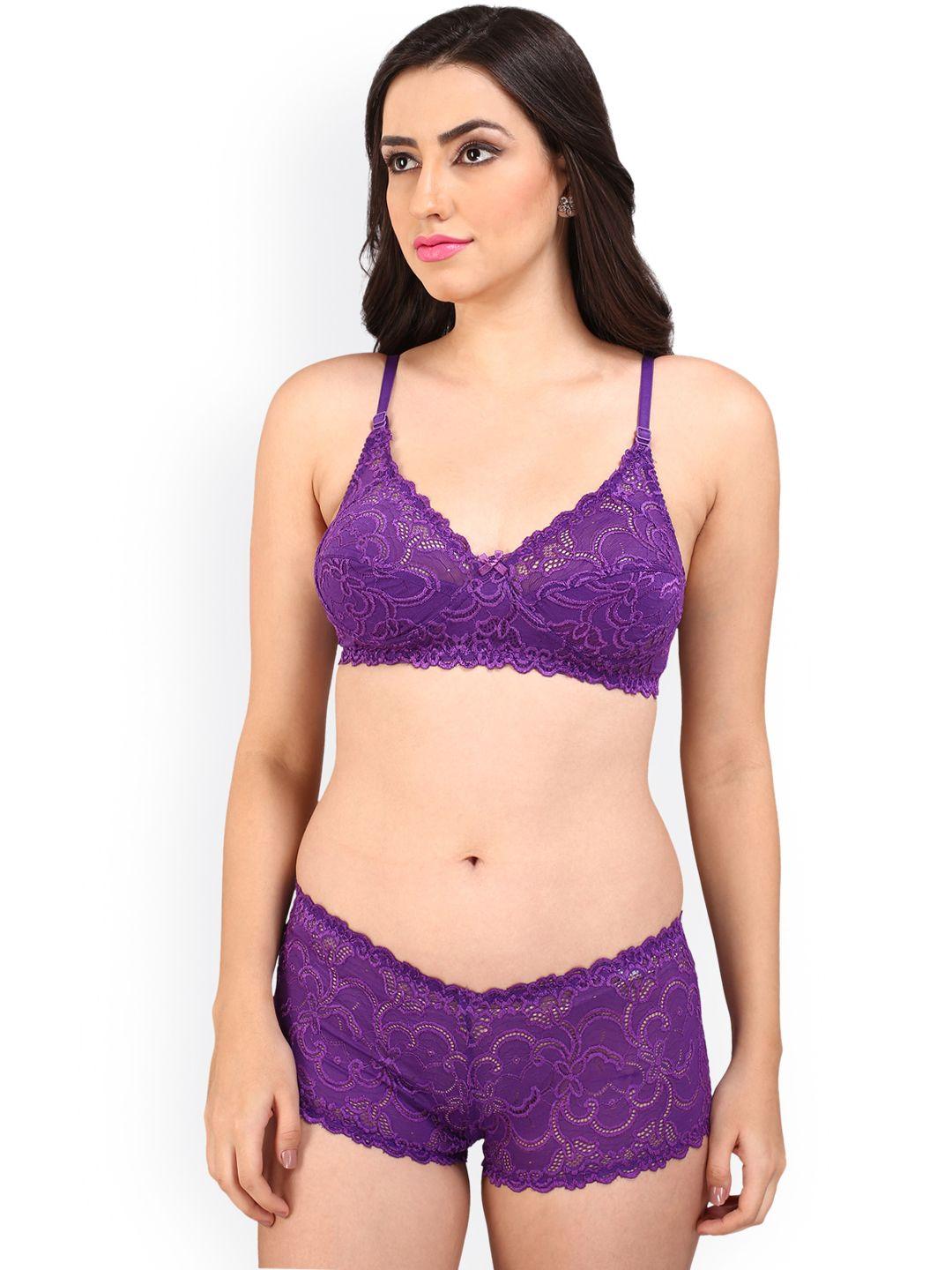 bralux women purple lace padded lingerie set