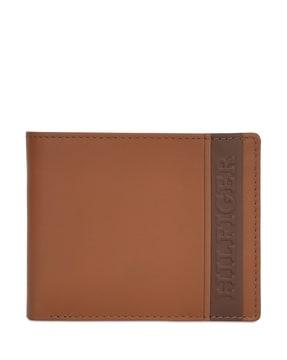 brand debossed leather bi-fold wallet