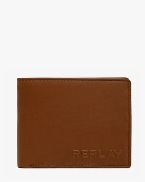 brand embossed sheep leather bi-fold wallet