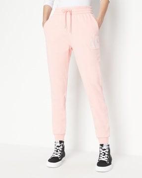 brand embroidered joggers with drawstring waist