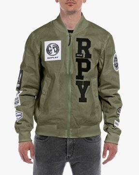 brand print bomber jacket