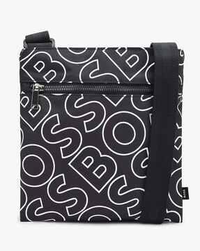 brand print crossbody bag with zip closure