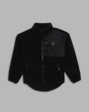 brand print jacket with insert pockets
