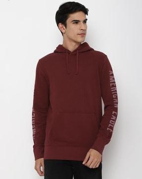 brand print kangaroo pockets hoodie