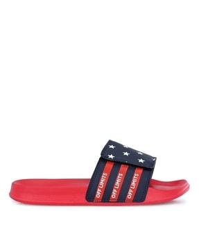 brand print open-toe slip-on slides flip flops